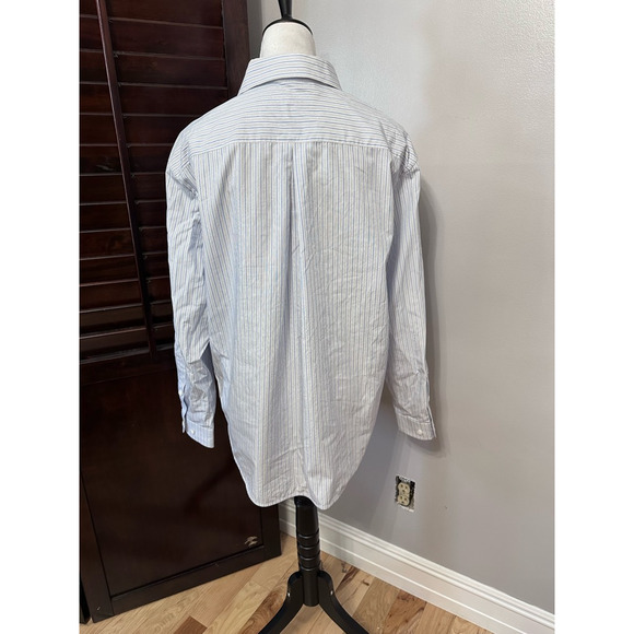 Nancyavally Womens Button Up Shirt Blue Striped Long Sleeve Pockets Preppy S - Picture 4 of 9